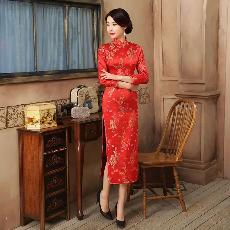 Red Chinese Wedding Dress for Moms Autumn Winter - Image 5
