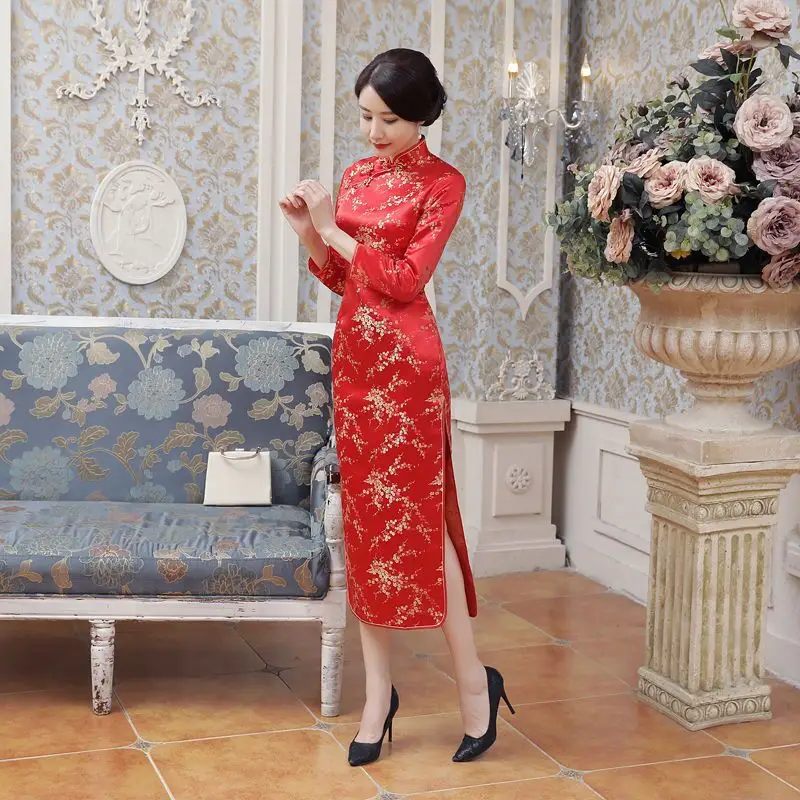 Red Chinese Wedding Dress for Moms Autumn Winter - Image 6
