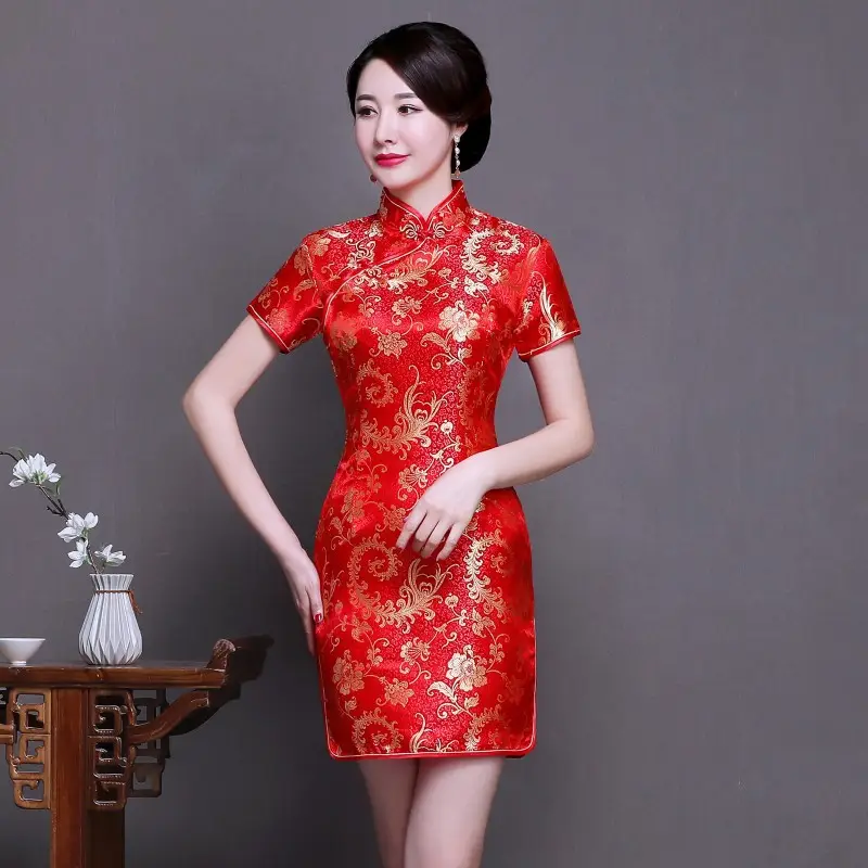 Red Chinese Wedding Dress for Moms Autumn Winter - Image 9