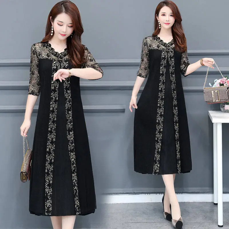 Black Korean Style Women's Dress Large Size - Image 3
