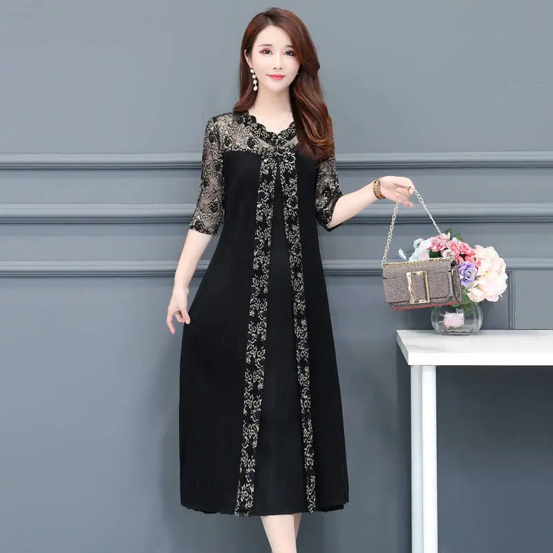 Black Korean Style Women's Dress Large Size - Image 4