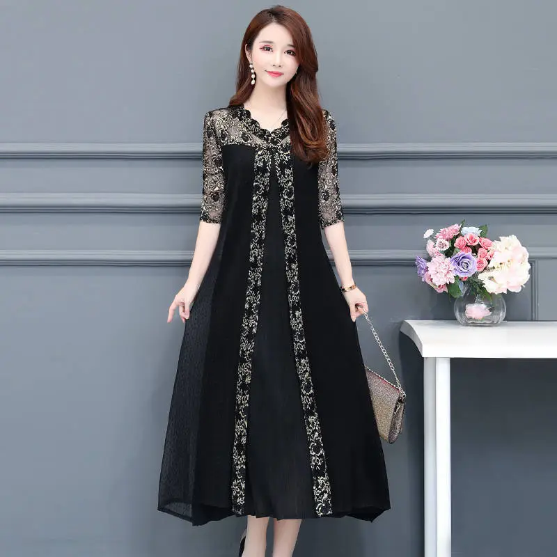 Black Korean Style Women's Dress Large Size - Image 5