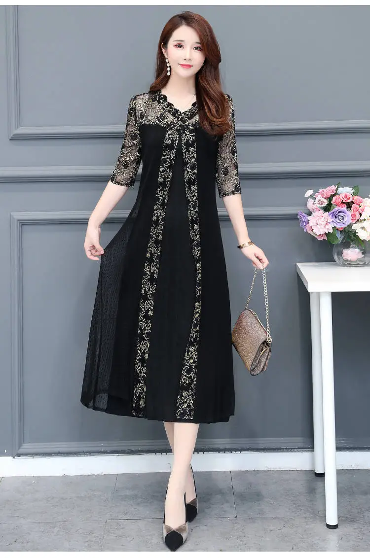 Black Korean Style Women's Dress Large Size — feature 12