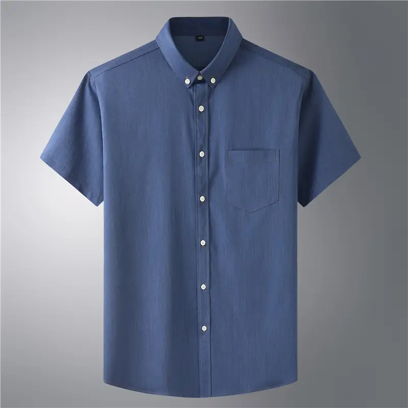 Light Blue Short Sleeve Men's Shirt with Pocket - Image 2