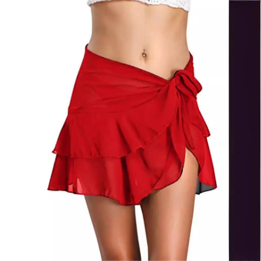 Red Chiffon Hip Skirt with Tie Front for Women - Image 6