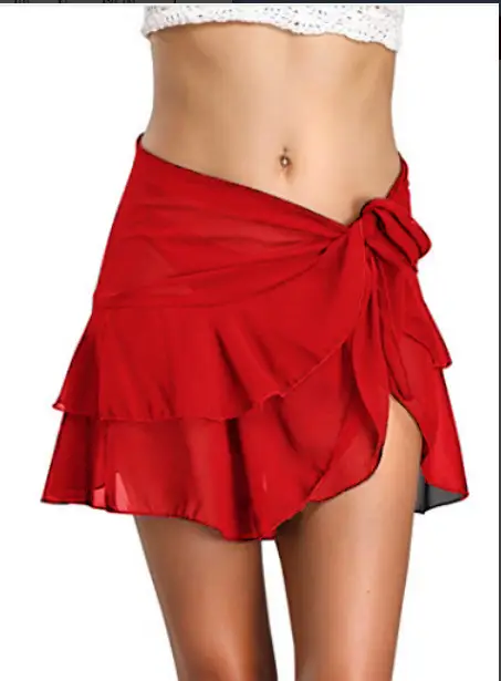 Red Chiffon Hip Skirt with Tie Front for Women — feature 3