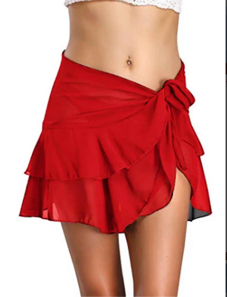 Red Chiffon Hip Skirt with Tie Front for Women — feature 6