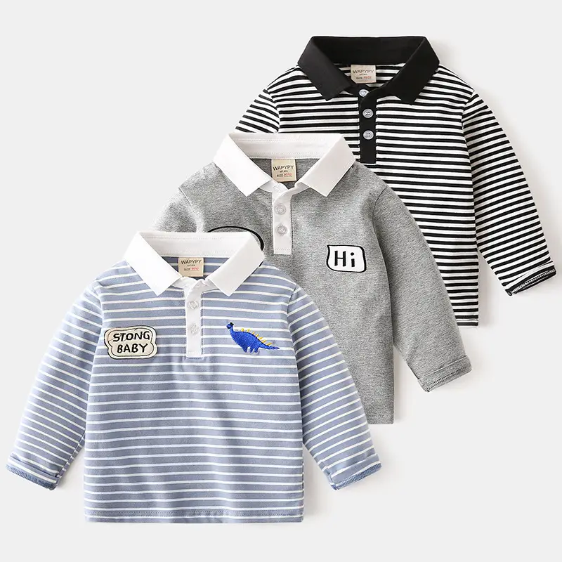 Children's Striped Long Sleeve Polo Top Boys - Image 4