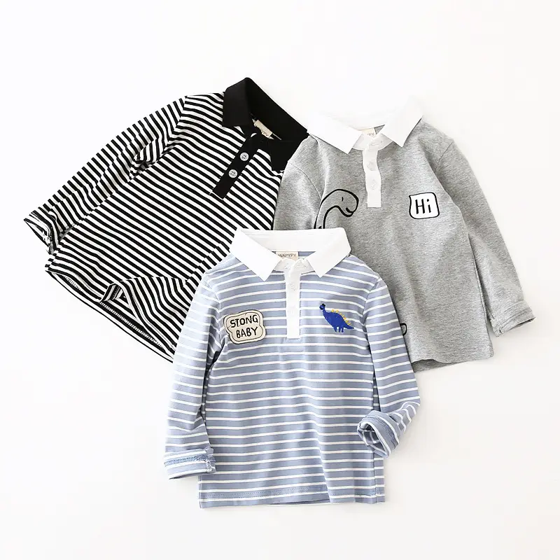 Children's Striped Long Sleeve Polo Top Boys - Image 5