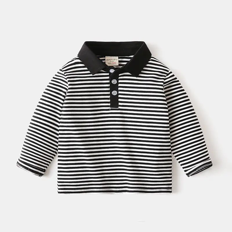 Children's Striped Long Sleeve Polo Top Boys - Image 3