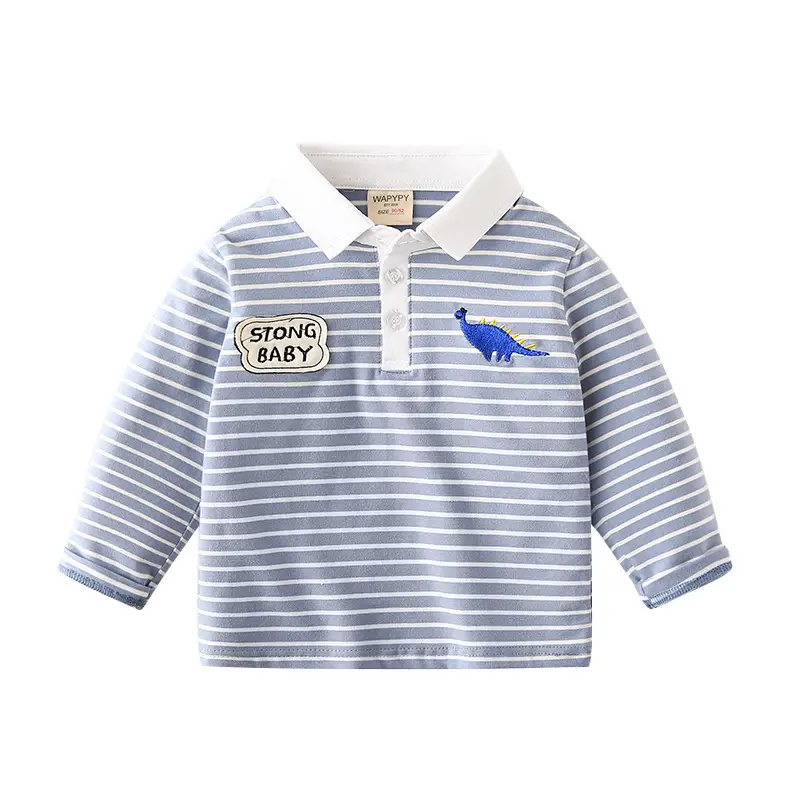 Children's Striped Long Sleeve Polo Top Boys - Image 6