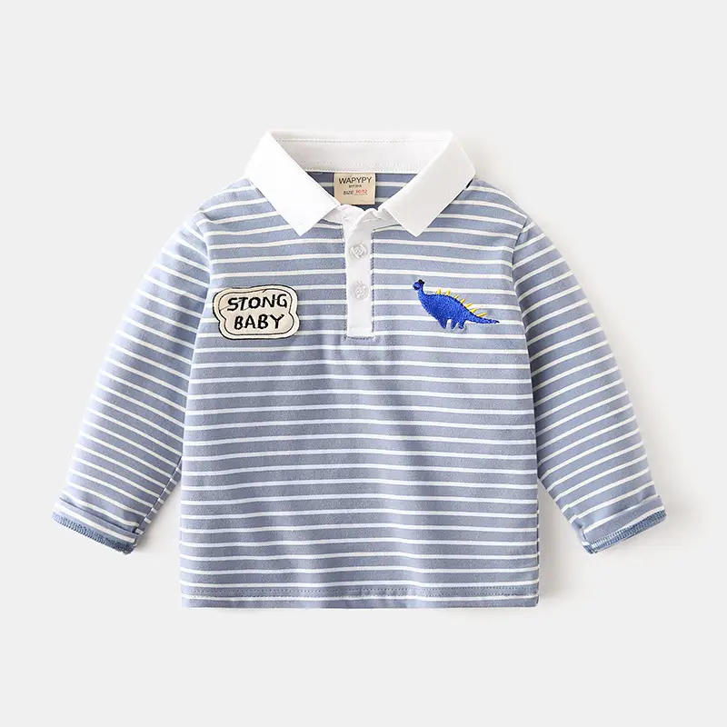 Children's Striped Long Sleeve Polo Top Boys - Image 2