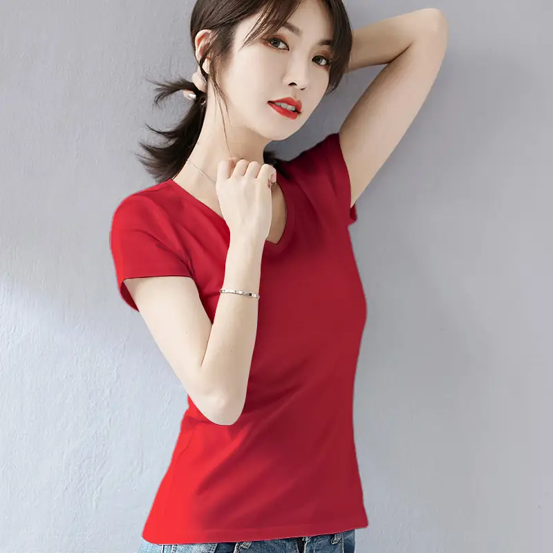 Women's Orange Short Sleeve Slim Fit T-Shirt