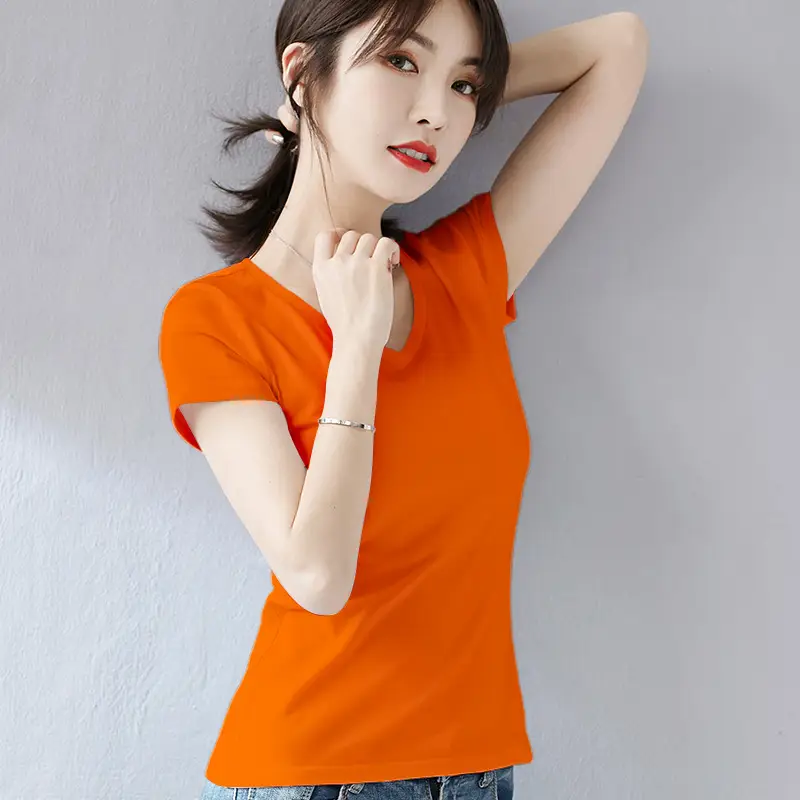 Women's Orange Short Sleeve Slim Fit T-Shirt