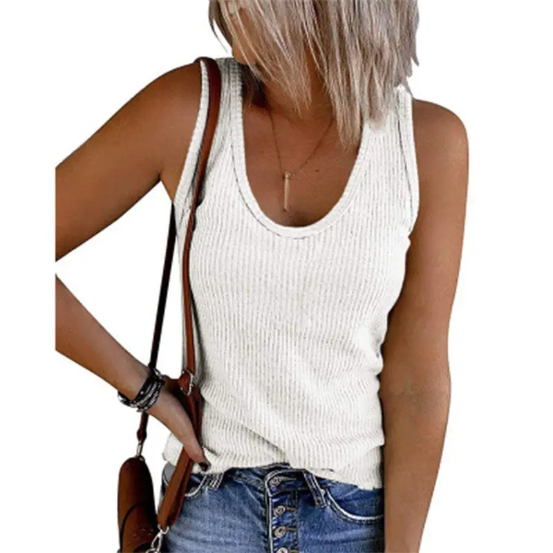 Women's Black Ribbed Knitted Sleeveless Vest U-Neck - Image 10