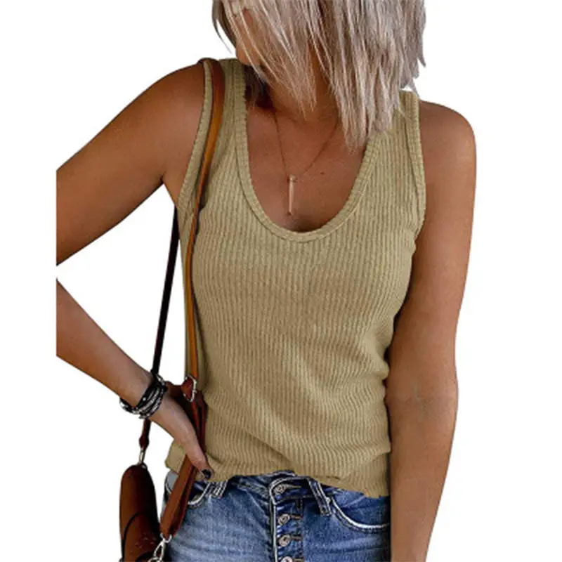 Women's Black Ribbed Knitted Sleeveless Vest U-Neck - Image 6