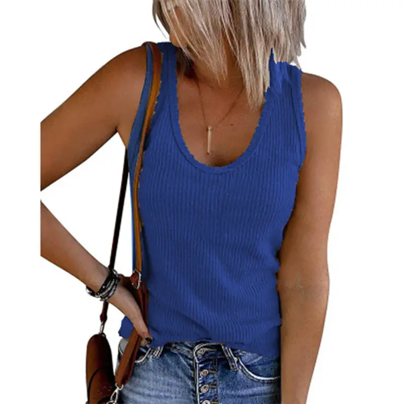 Women's Black Ribbed Knitted Sleeveless Vest U-Neck - Image 7