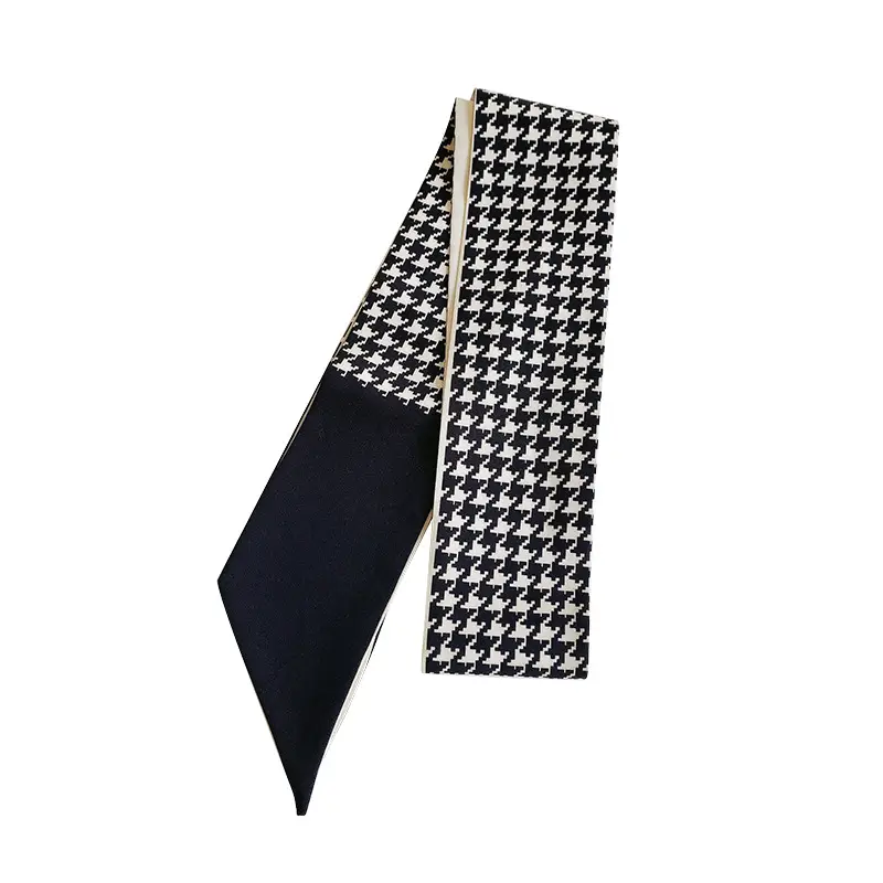 Narrow Houndstooth Scarf with Floral Tie for Women