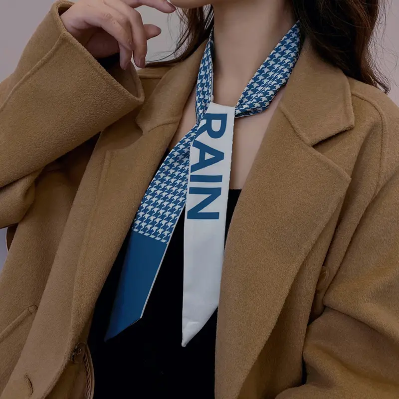 Narrow Houndstooth Scarf with Floral Tie for Women