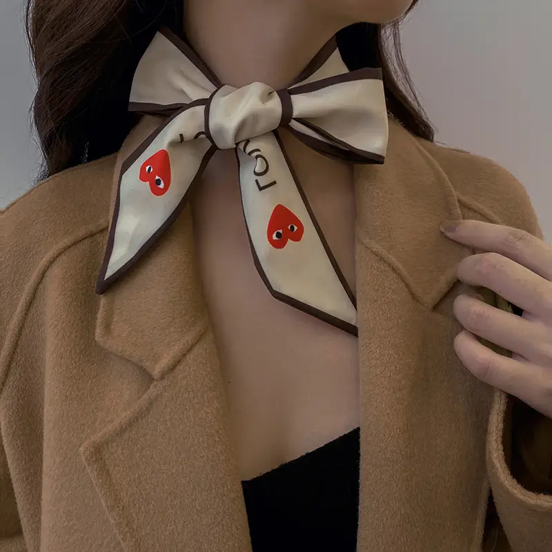 Narrow Houndstooth Scarf with Floral Tie for Women