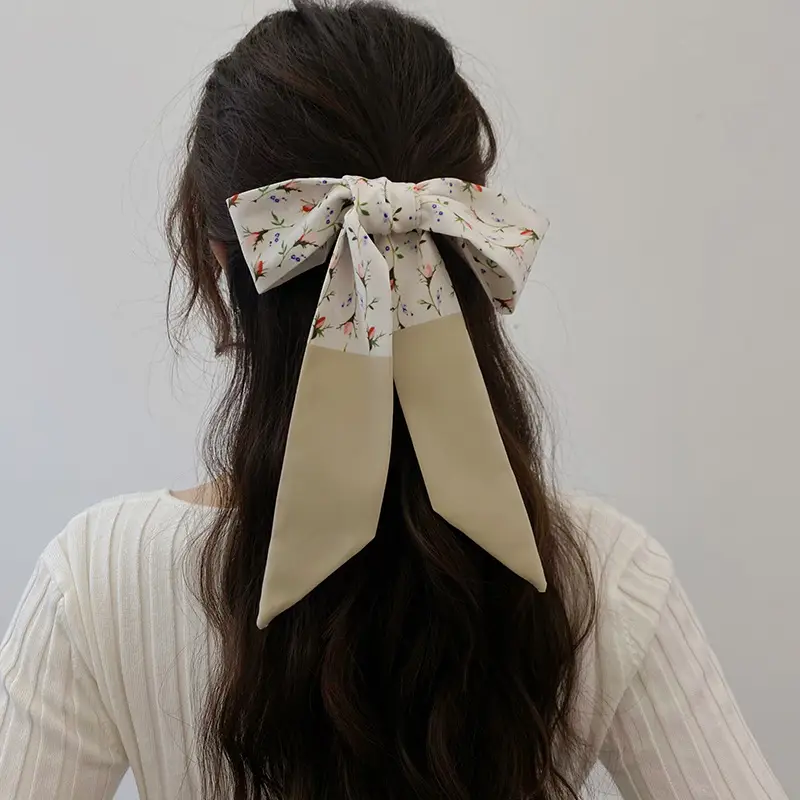 Narrow Houndstooth Scarf with Floral Tie for Women