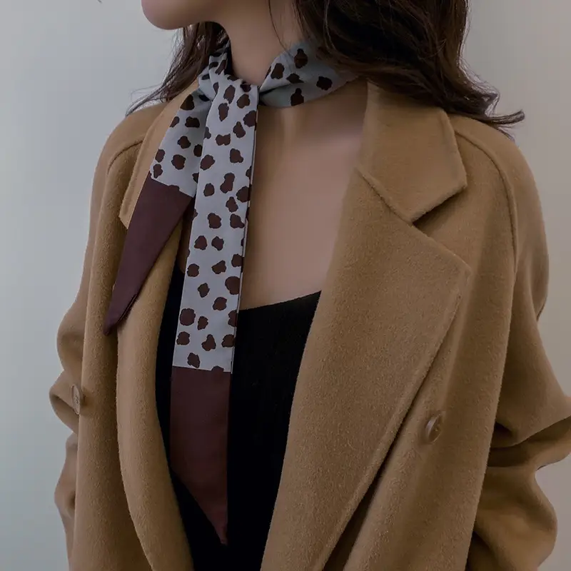 Narrow Houndstooth Scarf with Floral Tie for Women