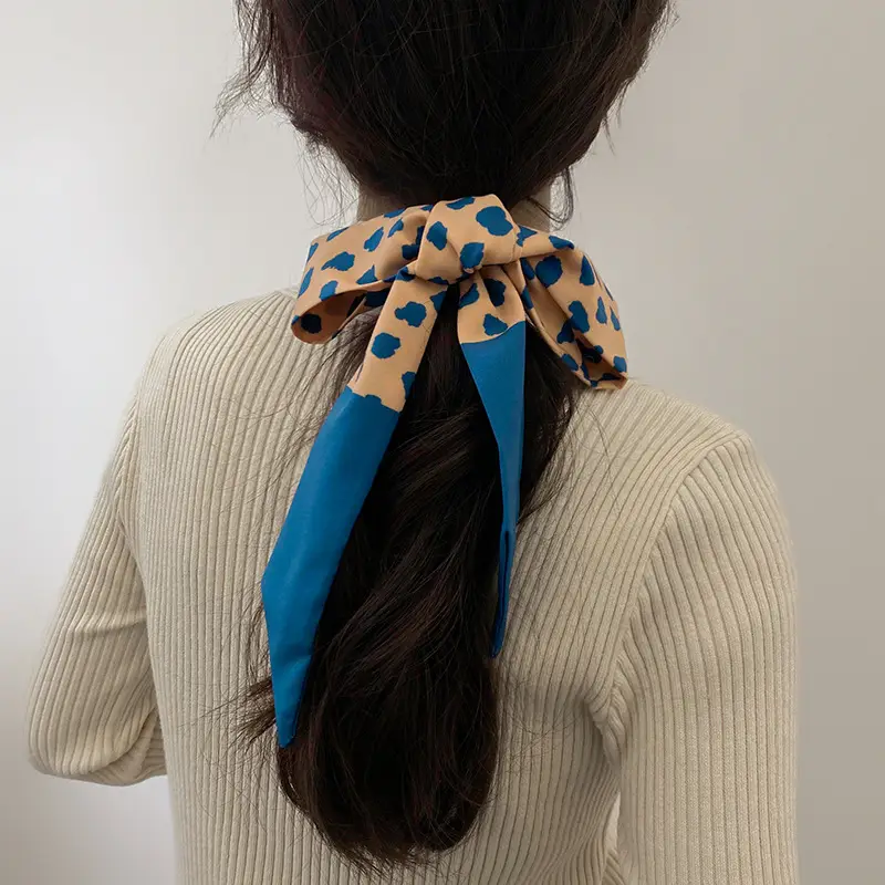 Narrow Houndstooth Scarf with Floral Tie for Women