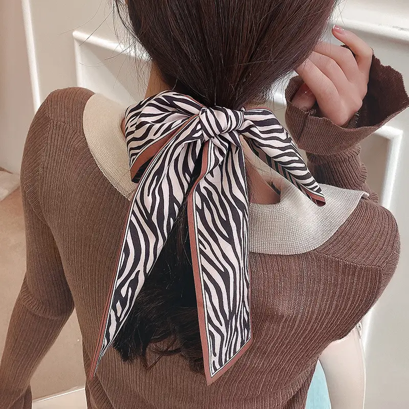 Narrow Houndstooth Scarf with Floral Tie for Women