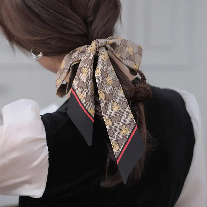 Narrow Houndstooth Scarf with Floral Tie for Women