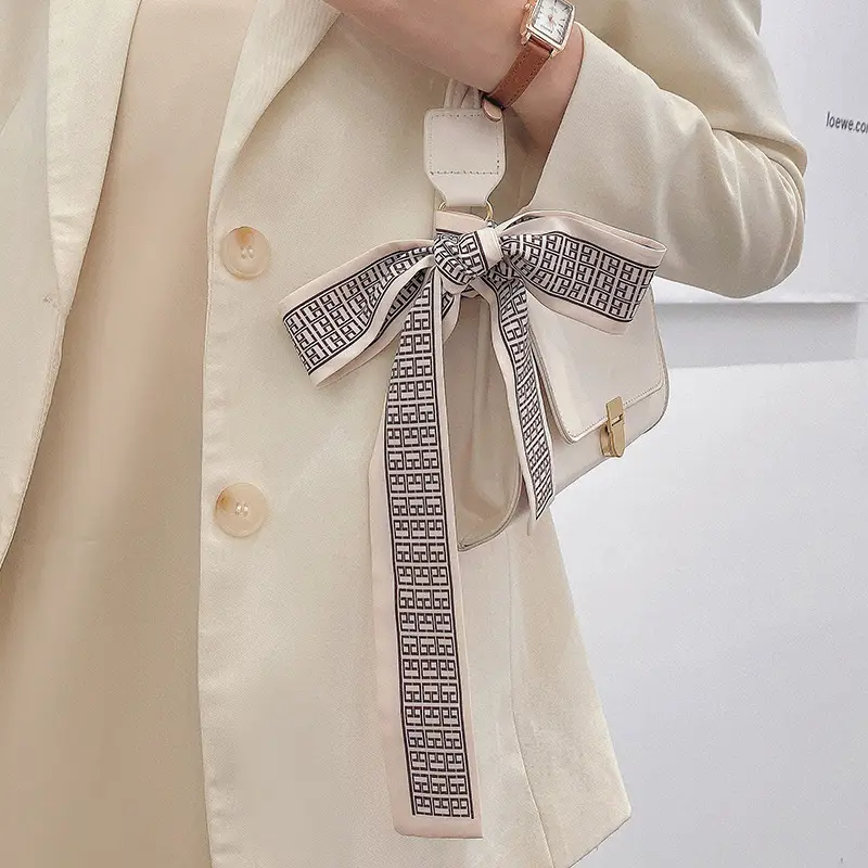 Narrow Houndstooth Scarf with Floral Tie for Women