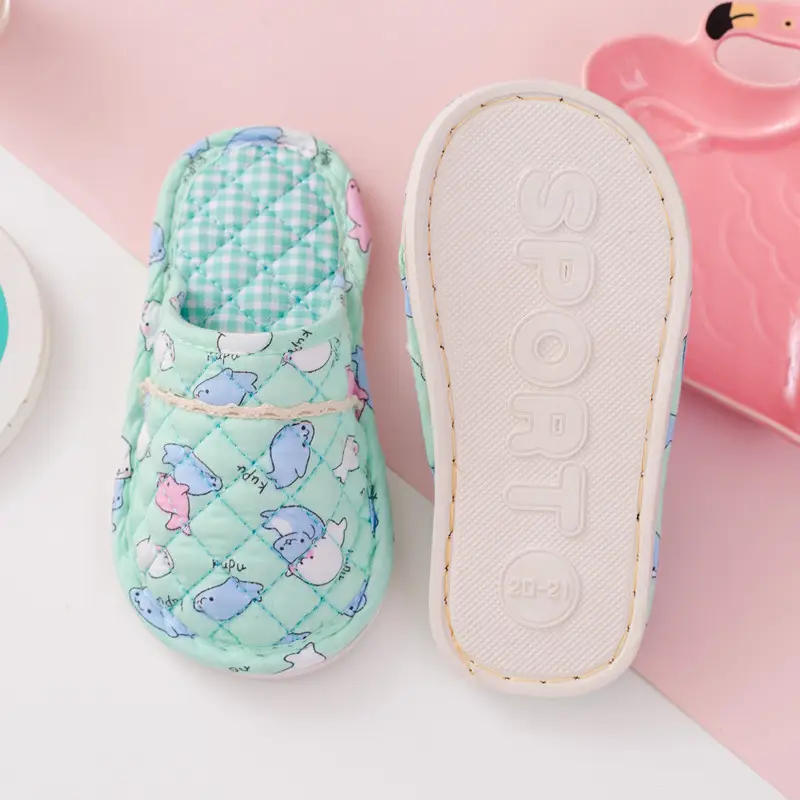 New Spring and Autumn Winter Children's boys and girls home indoor cartoon closed toe rubber bottom warm fabric cotton slippers - Image 8