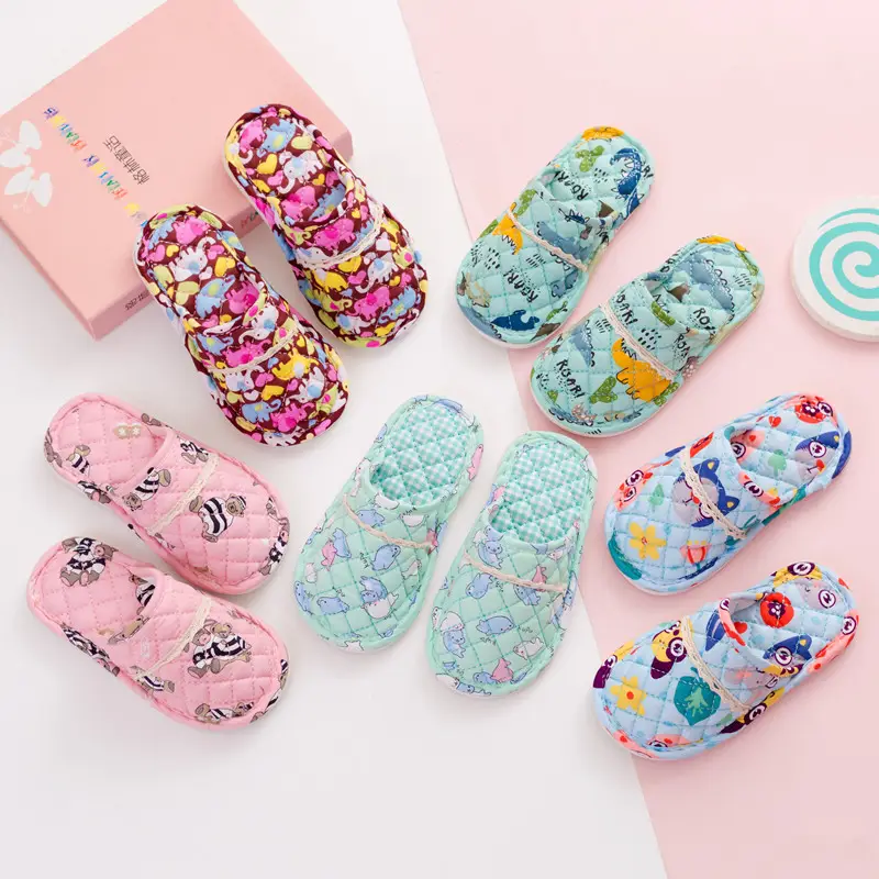 New Spring and Autumn Winter Children's boys and girls home indoor cartoon closed toe rubber bottom warm fabric cotton slippers - Image 9