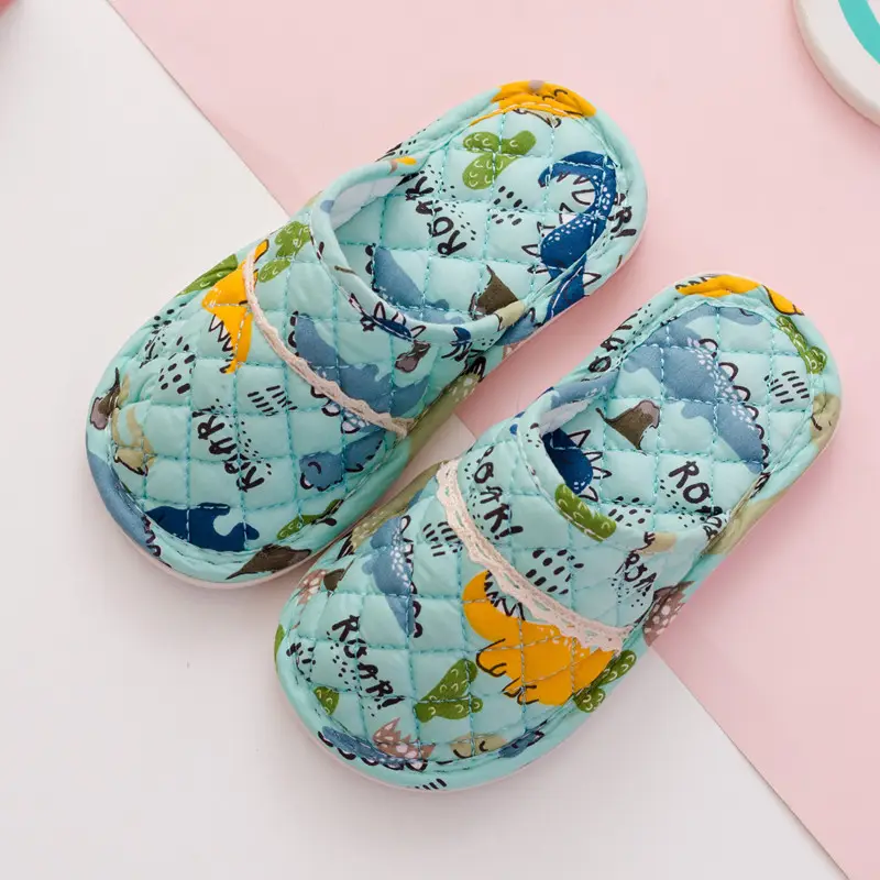 New Spring and Autumn Winter Children's boys and girls home indoor cartoon closed toe rubber bottom warm fabric cotton slippers - Image 2