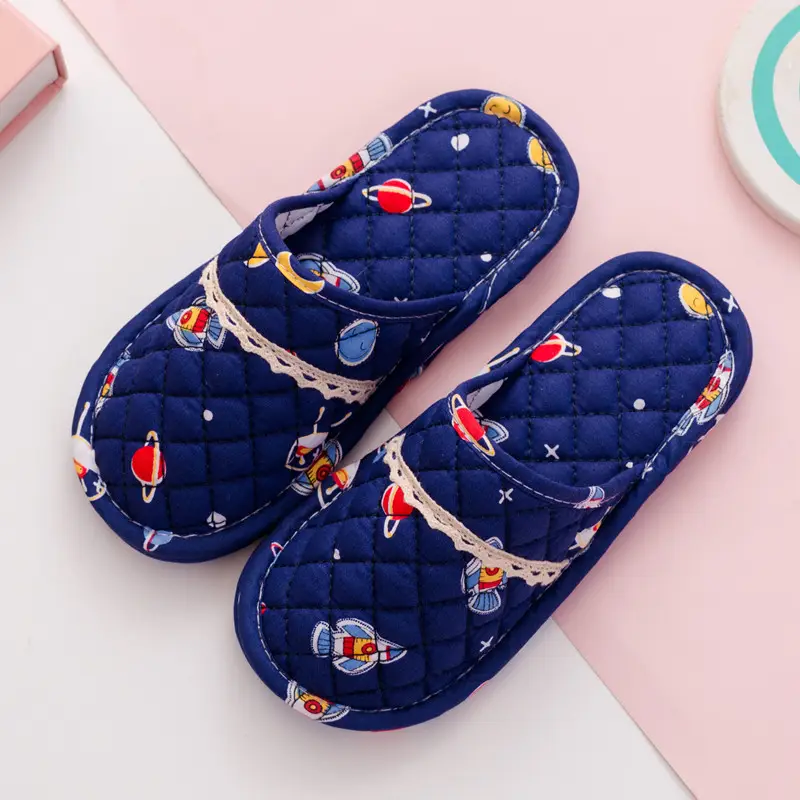 New Spring and Autumn Winter Children's boys and girls home indoor cartoon closed toe rubber bottom warm fabric cotton slippers - Image 4