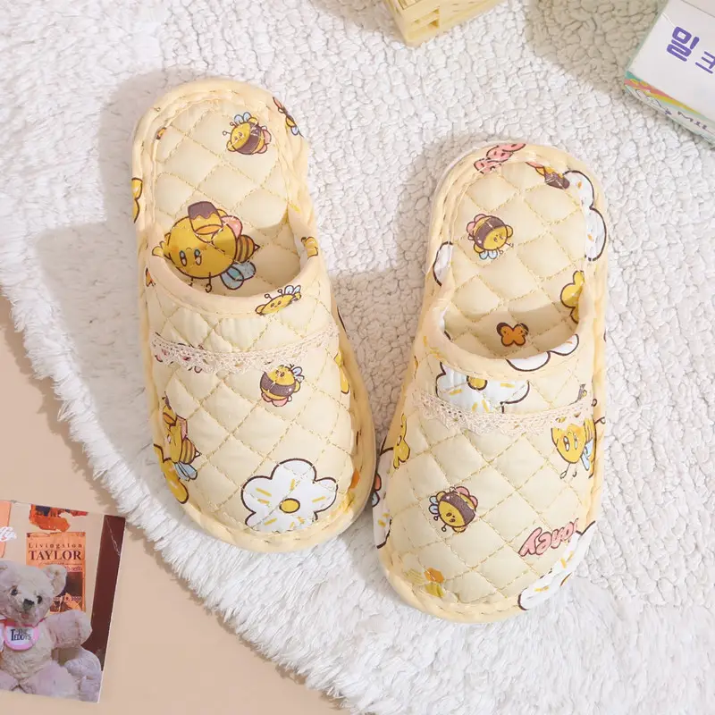 New Spring and Autumn Winter Children's boys and girls home indoor cartoon closed toe rubber bottom warm fabric cotton slippers - Image 5