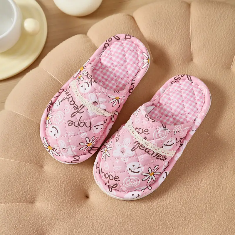 New Spring and Autumn Winter Children's boys and girls home indoor cartoon closed toe rubber bottom warm fabric cotton slippers - Image 6