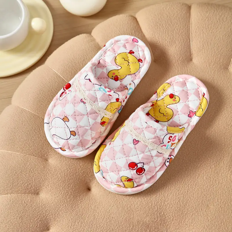 New Spring and Autumn Winter Children's boys and girls home indoor cartoon closed toe rubber bottom warm fabric cotton slippers - Image 7
