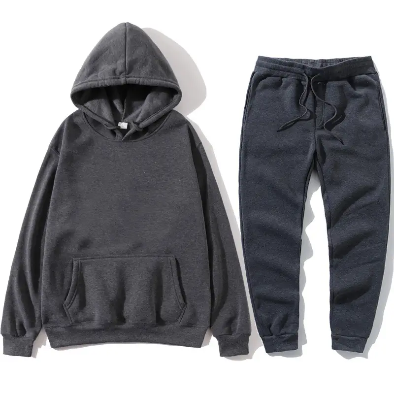 Men Blue Hooded Sweatshirt Set Long Sleeve Cotton