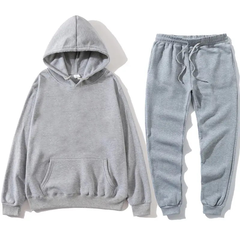 Men Blue Hooded Sweatshirt Set Long Sleeve Cotton