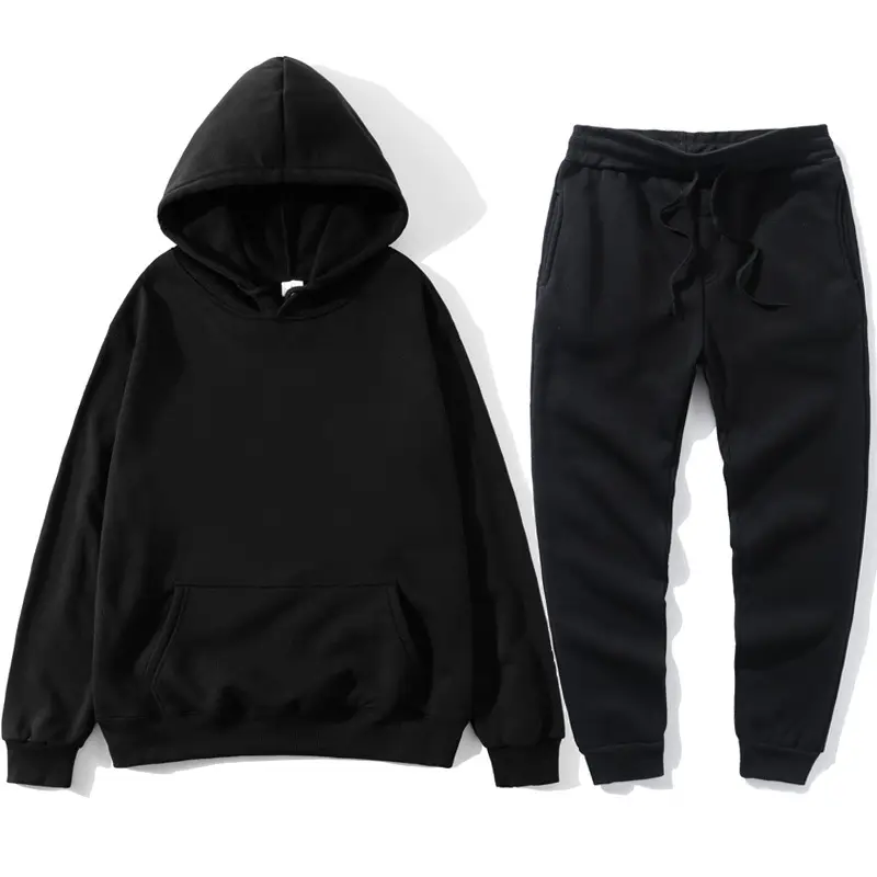 Men Blue Hooded Sweatshirt Set Long Sleeve Cotton