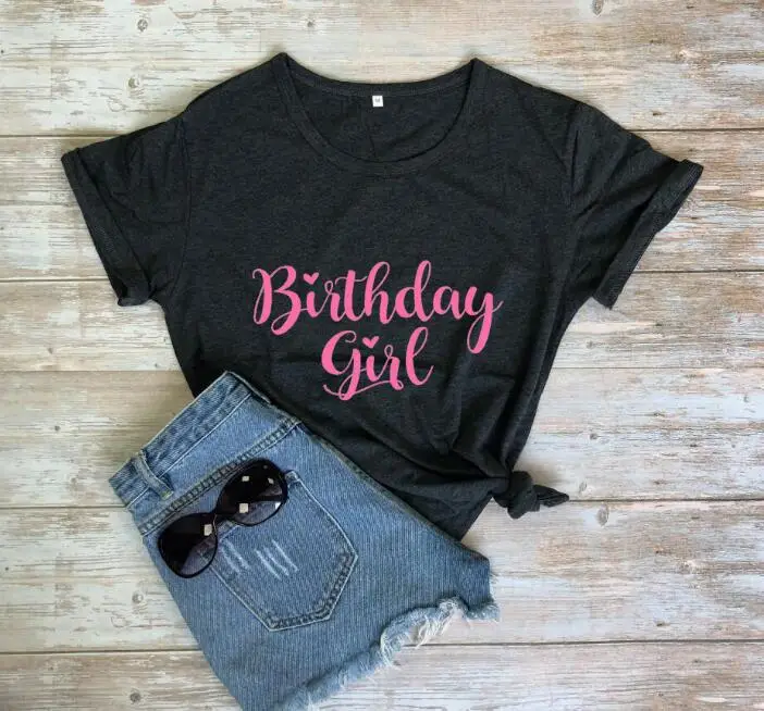 Birthday Girl T-Shirt White Pink Letter Short Sleeve - Image 2