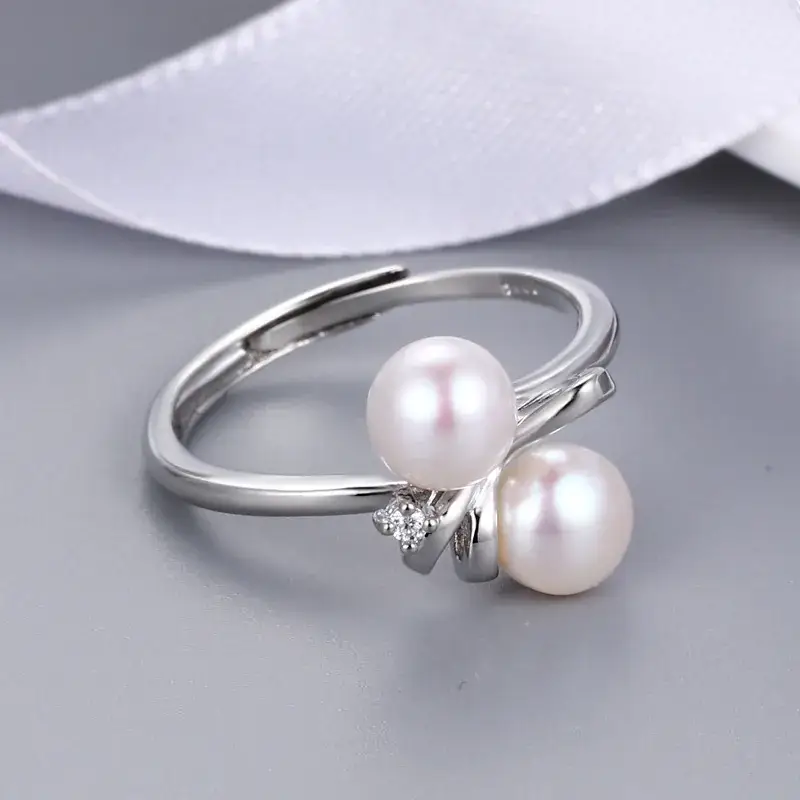 Adjustable Pearl Ring for Women Elegant Silver - Image 8