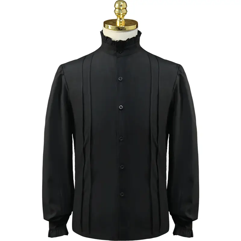 Black Pleated Pirate Shirt for Men 2024 - Image 2