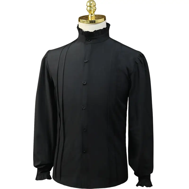 Black Pleated Pirate Shirt for Men 2024 - Image 4