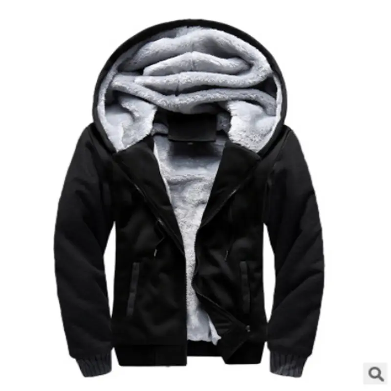 Men's 2026 Fleece Lined Hoodie Black Grey Winter Sports - Image 2