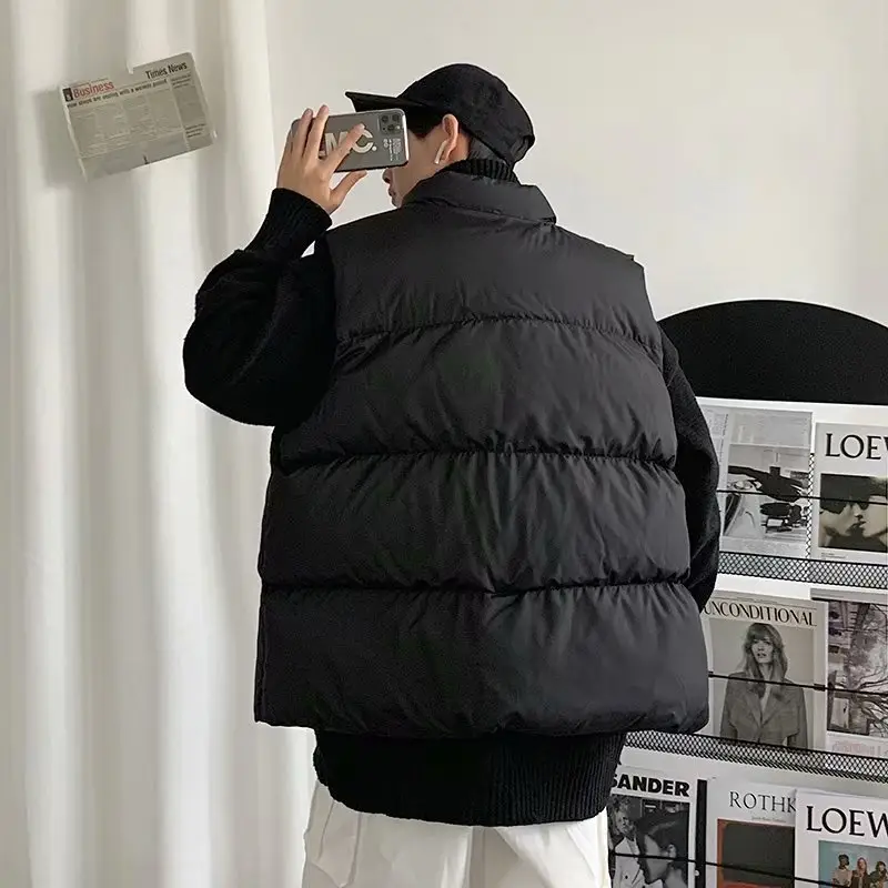 Men Black Puffer Vest Winter Warm Loose Waistcoat