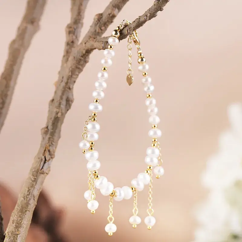 Women's Pearl & Gold Plated Bracelet with Clasp - Image 7