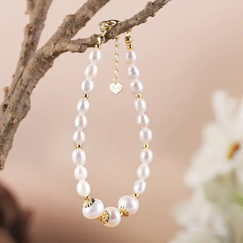Women's Pearl & Gold Plated Bracelet with Clasp - Image 3