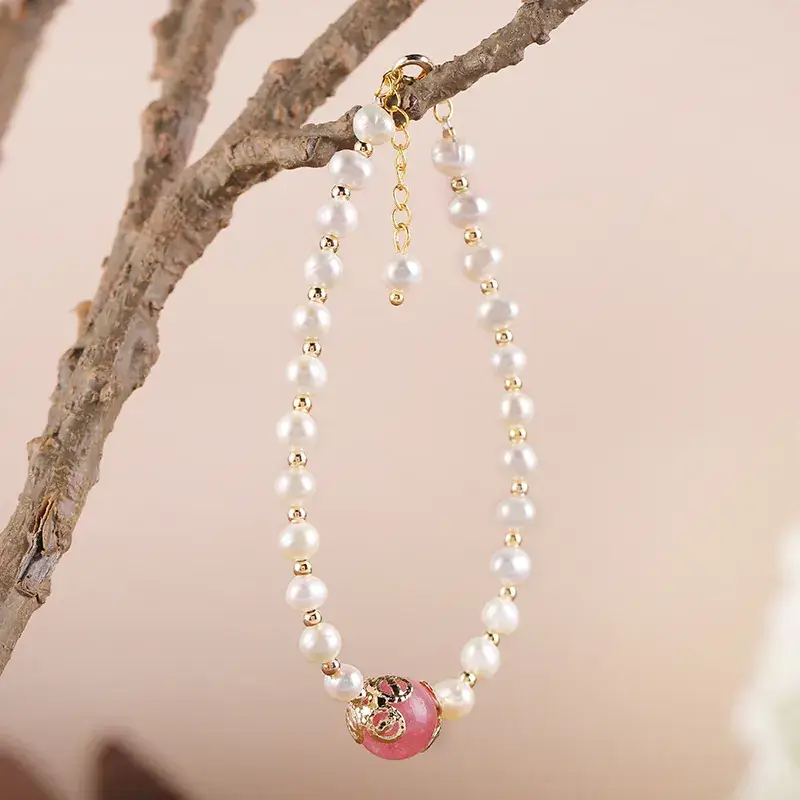Women's Pearl & Gold Plated Bracelet with Clasp - Image 6