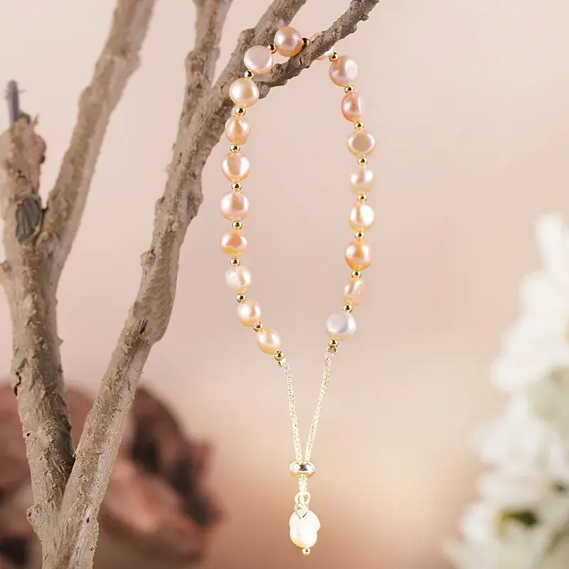 Women's Pearl & Gold Plated Bracelet with Clasp - Image 8